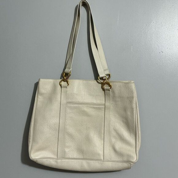 Large Ganson Shoulder Leather Handbag Off White Briefcase - Picture 1 of 7